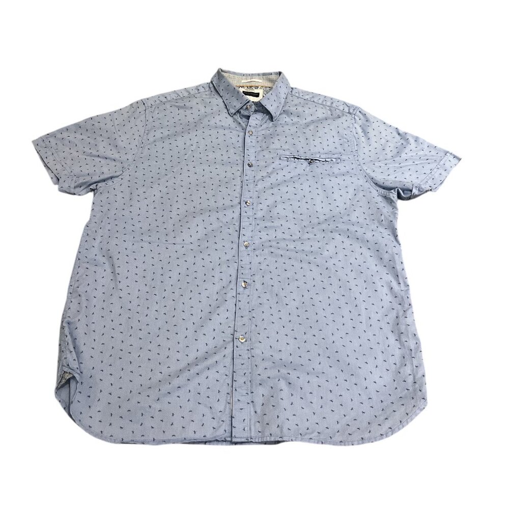 DENIM & FLOWER Men's Shortsleeved Shirt Size XL Slim Fit Dragonflies Blue - Picture 11 of 12